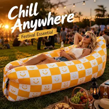 Divano Gonfiabile per Festival, Campeggio, Spiaggia e Picnic, Senza Pompa, Portatile, Comodo Arredo da Esterno