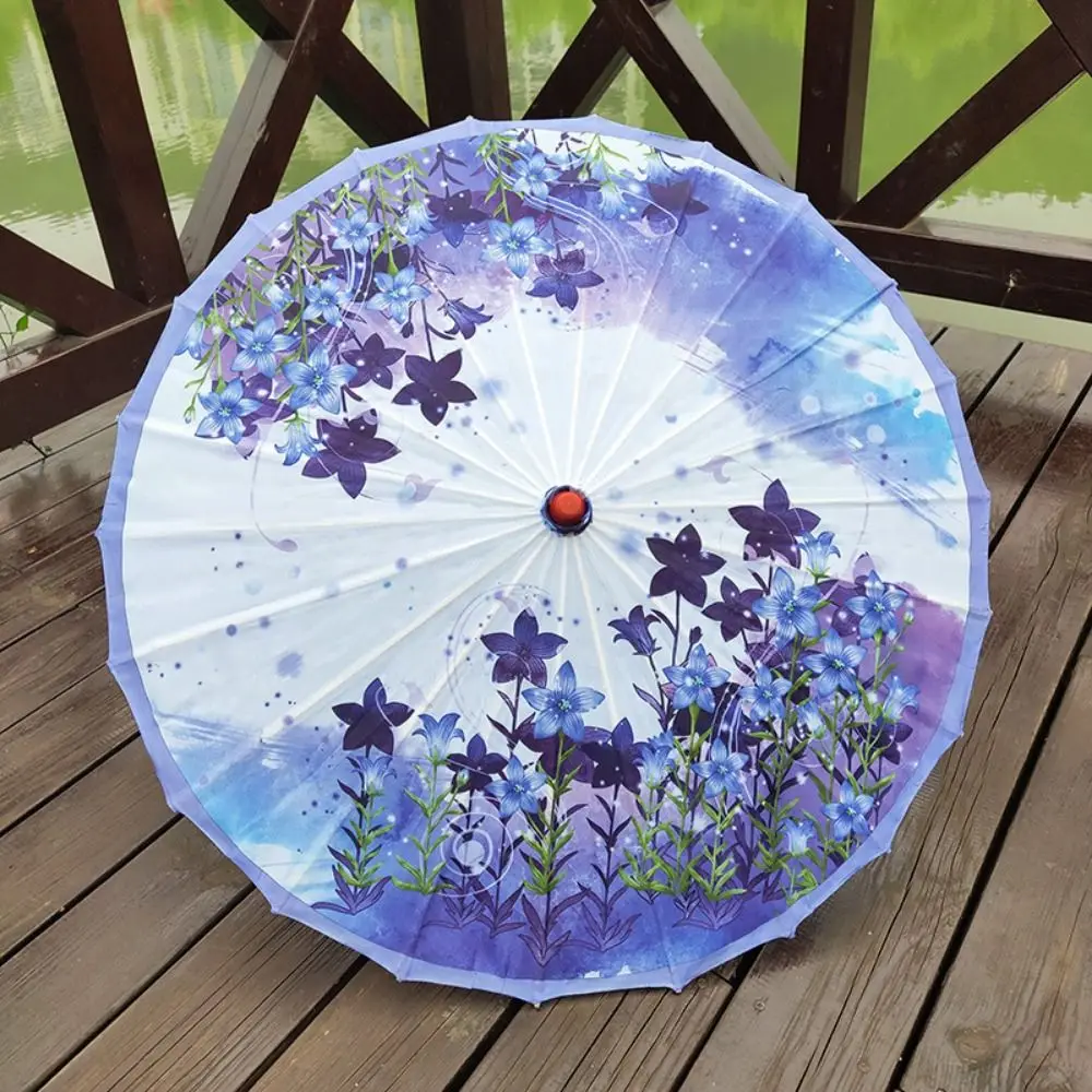 Vintage Oiled Paper Umbrella Patterned Handmade Stick Umbrella Long-handle Colorful Chinese Silk Wedding Parties