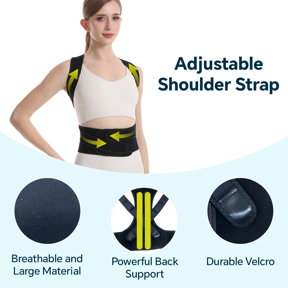 Posture Corrector for Men & Women, Adjustable Full Back Posture Brace for Scoliosis & Hunchback, Relief for Upper and Lower Back