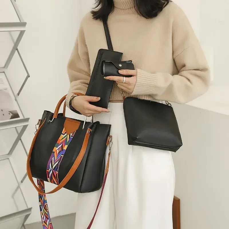 Luxury 4 Pcs Women's Handbag Sets Large Capacity Female Bucket Bag Commuting Leather Shoulder Bag Card Bag Wallet