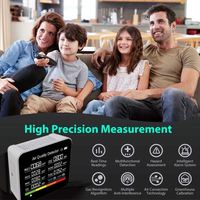 In Air Quality Detector CO2 Tester PM2.5 PM10 TVOC HCHO CO Temperature  Humidity Formaldehyde Monitor LED Display Sensor AliExpress