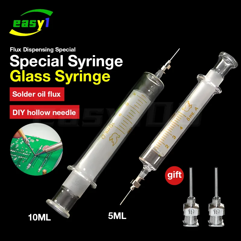 Glass Syringe 5ml 10ml Mobile Phone Repair Special Welding Oil Welding Container Metal Needle reusable syringe car window sunshade syringe glue tool syringe ink injection