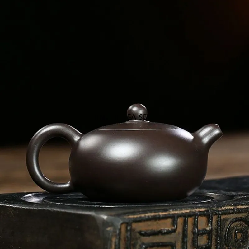 170ml Traditional Yixing Purple Clay Teapots Raw Ore Black Mud Flat Xishi Tea Pot Ball Hole Filtration Zisha Kettle Home Tea Set