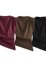 New European and American fashion simple pleated decorative shoulderless top