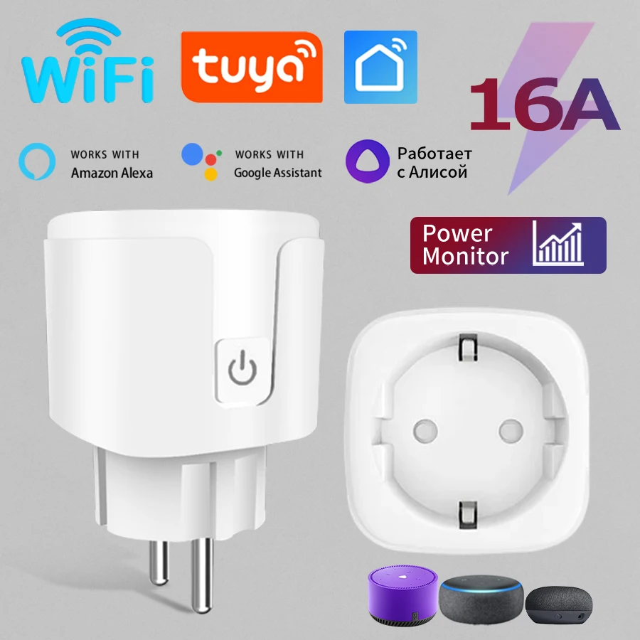 Tuya Smart Socket EU16A Wifi Smart Plug With Power Monitoring Timing Function Alexa Google Home Alice Voice Control Outlet