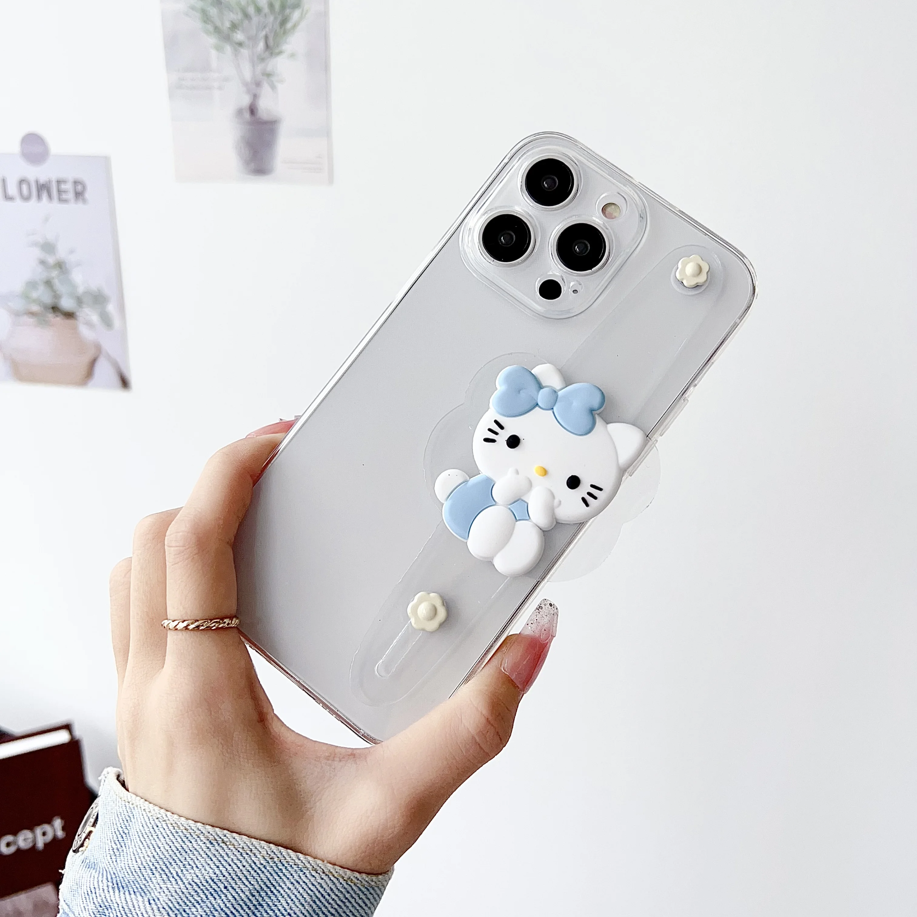 thumbnail image 1 of Hello Kitty For iPhone 15 14 13 12 11 Pro Xs Max Xs XR 7 8 6 Plus SE 2020 Case Wrist Strap Holder, 1 of 5