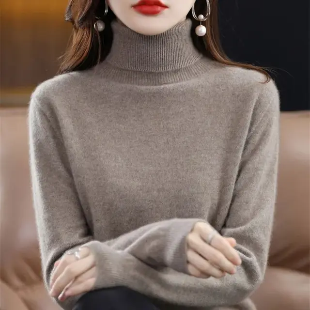 High-Collared Cashmere Loose Solid Sweater