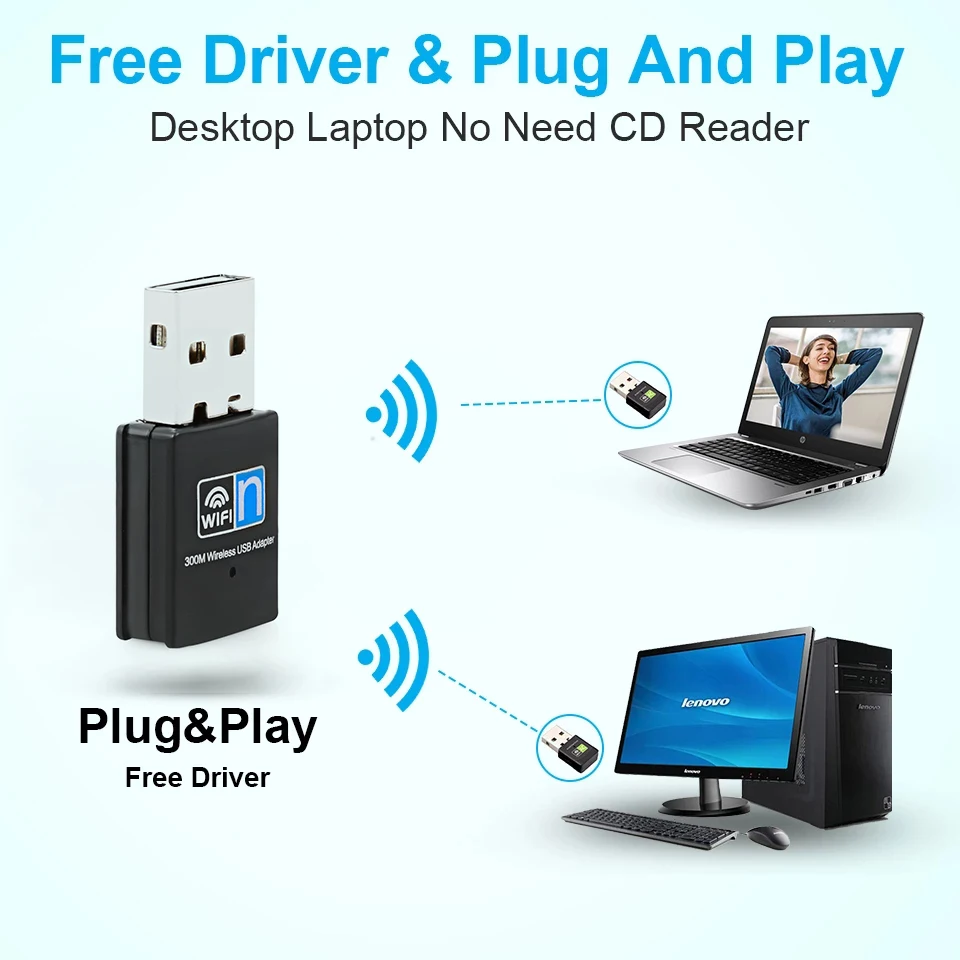 300Mbps 무선 네트워크 카드 USB 와이파이 어댑터, 2.4G 와이파이 어댑터, 와이파이 LAN 카드, 노트북 윈도우용 USB 동글, 802.11b/g/n