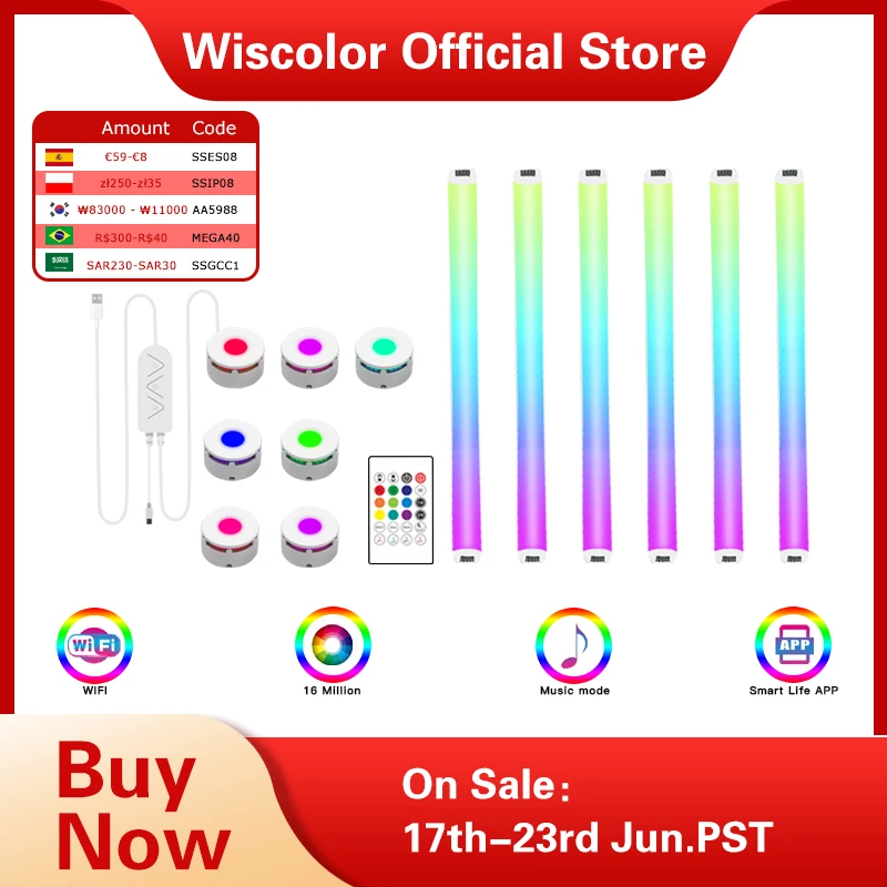 와이파이 LED 스마트 벽 램프, RGBIC 라이트 바, DIY 분위기 게임 벽..