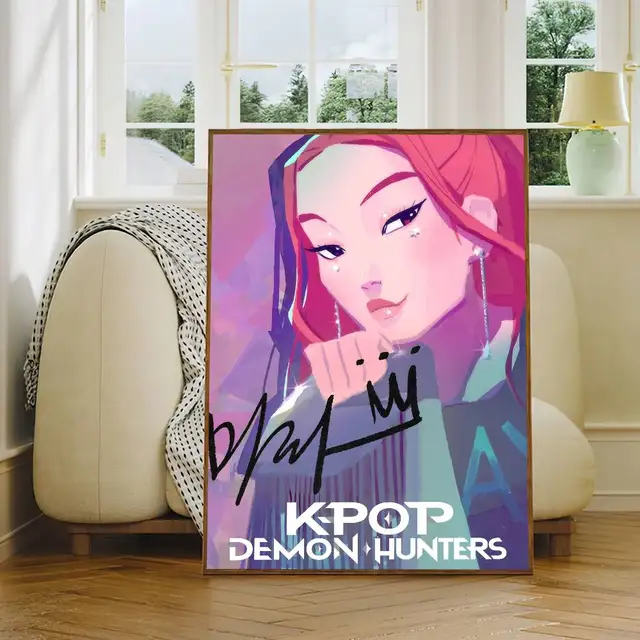 Affiche de film KPop Demon Hunters, peinture auto-adhésive, décoration de salon, de bureau, chambre à coucher, imprimés d'autocollants muraux pour la maison 4