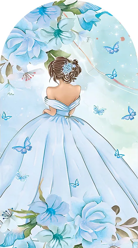 Mehofond Quinceanera Flower Dress Girl Birthday Party Wedding Birthday Arched Backdrop Purple Butterfly Decor Background photo backdrop