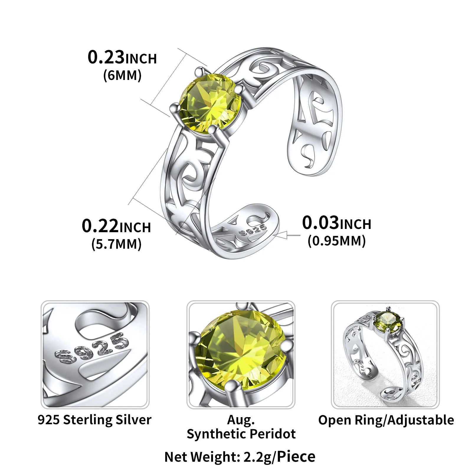  925 Sterling Silver Celtic Knot Ring Cuff with Round Birthstones for Women Stackable Eternity Adjustable Open Ring