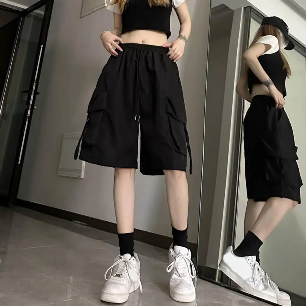 

Reinforced Stitching Pocket Pants Stylish Women's Cargo Shorts with Large Pockets for Travel Outdoor Sports High Waist