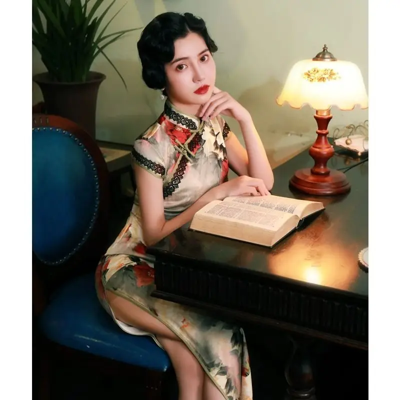 

Yourqipao Old Shanghai Chinese Improved Cheongsam 2023 New Style Women Retro China Qipao Tang Suit Long Style Evening Dresses