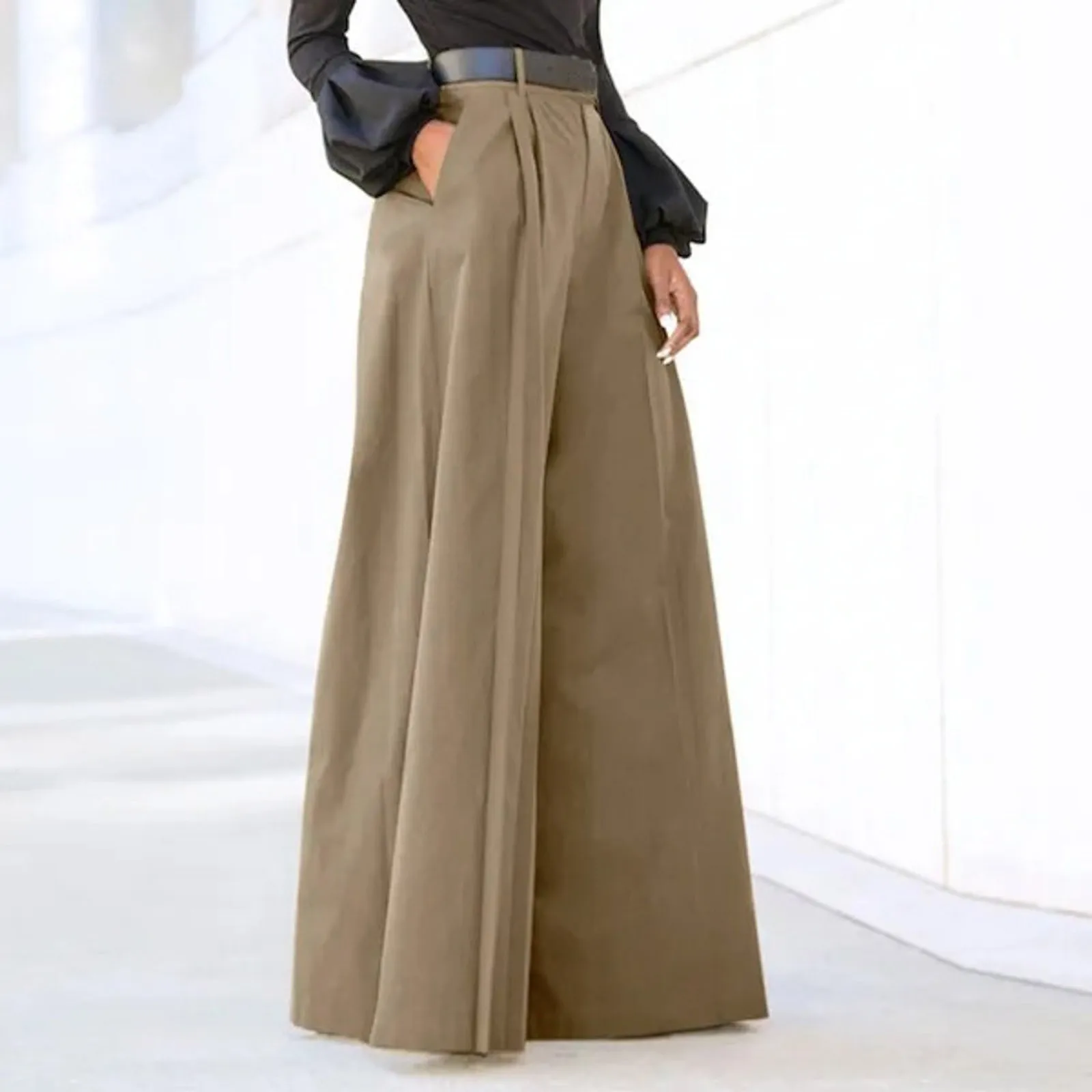 

Women's Temperament Straight Commuter Wide Leg Pants Solid Color High Waist Flared Trousers Fashion Casual Party Versatile Pants