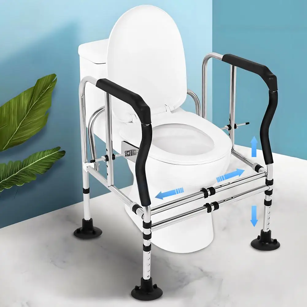 Portable bathroom toilet safety armrest with adjustable height and load-bearing capacity of 450LB large suction cup 2