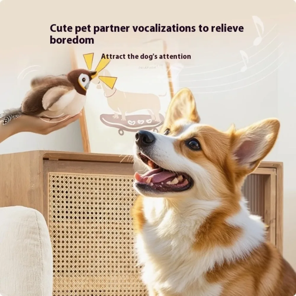 New Interactive Dog Toys Catnip Electric Pat Bird (with Catnip) Dog Cats Touch-Activated Squeaky Plush Toy Pet USB Rechargeable 3