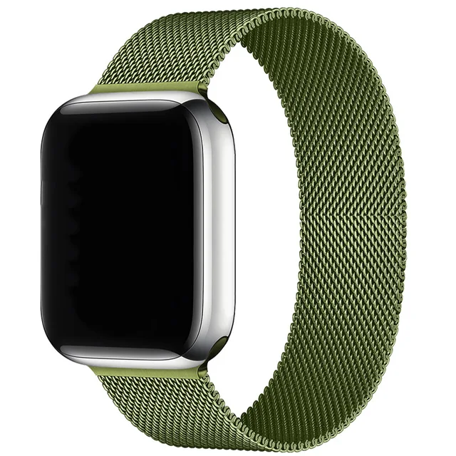Magnetic Band Compatible with Apple Watch 45mm 44mm 42mm Adjustable Milanese Clasp Loop Strap for iWatch Series 7/6/5/4/3/2/1 SE Grass Green