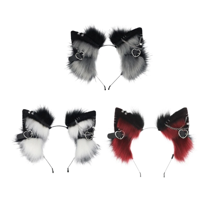 

F42F Ethnic Students Unisex Photoshoots Hairband with Dangle Jewelry Decors Cat Ears Headbands Punk Cartoon Hair Hoop