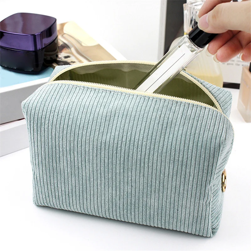 Corduroy Travel Cosmetic Bag Portable Makeup Storage Bag Purses Women Zipper Make Up Organizer Storage Clutch Beauty Case Pouch 2