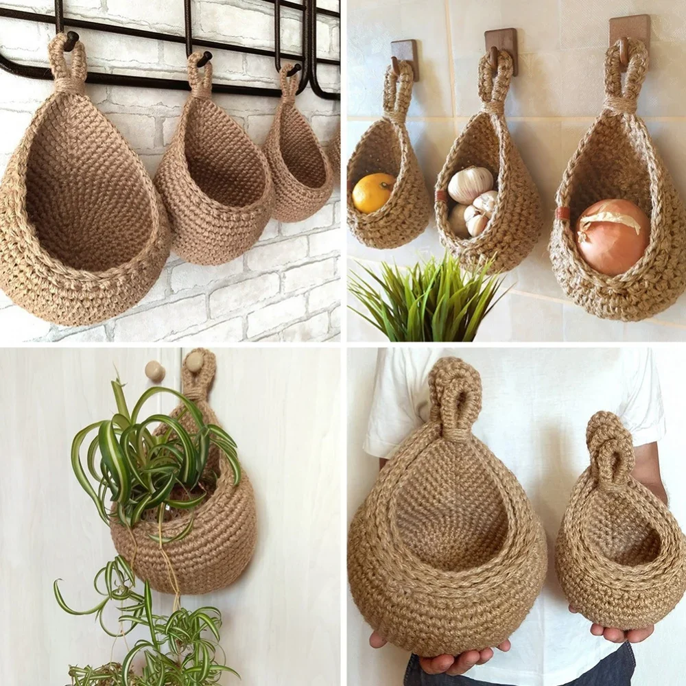 Description Picture 2 of itemHandwoven Hanging Wall Vegetable Fruit Basket Organizer Container Decor for Kitchen Garden Mount Wall Plant Flower Onion Storage