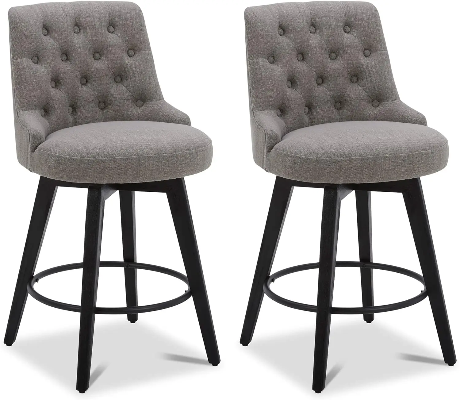 

Modern Swivel Bar Stools, Performance Fabric Upholstered Counter Height Stool with Back, Solid Wood Legs, 26" H Seat, Set of 2