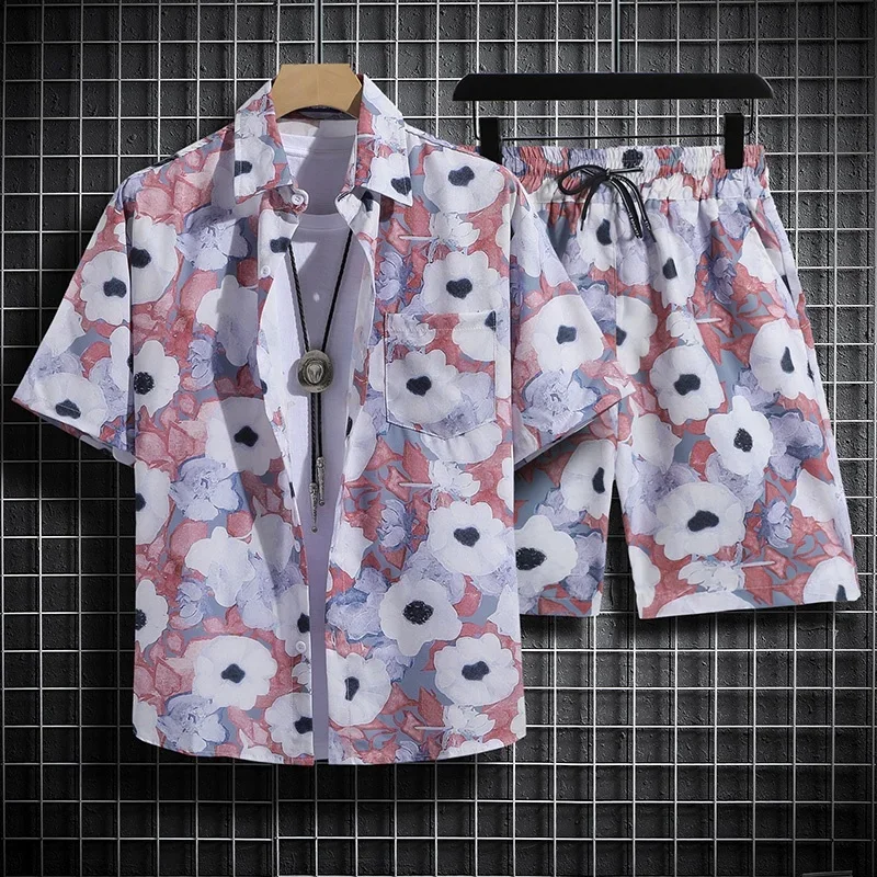 2024 New  Short Sleeve Floral Shirt Beach Suit Suit Men's Seaside Travel Clothes Hawei Style Thai Travel Couple Casual Tops