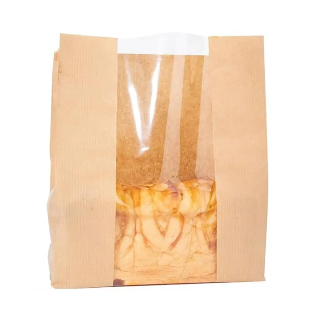 50 Packs Paper Bread Bag With Clear Window Homemade Bread Sourdough Toast Bags Waterproof Tear-Proof Paper Bag For Bakery Pastry