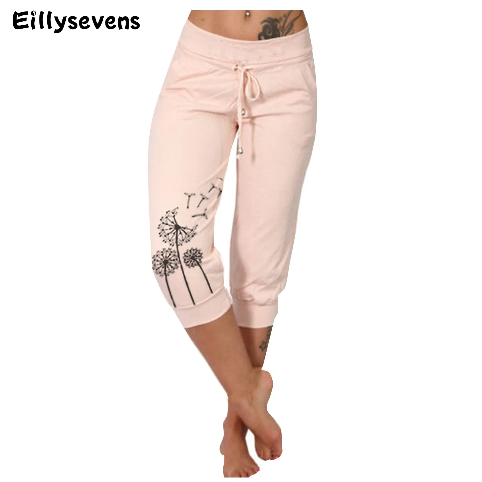 Summer Cropped Pants Women's Cargo Pants Solid Jogger Multi-pocket