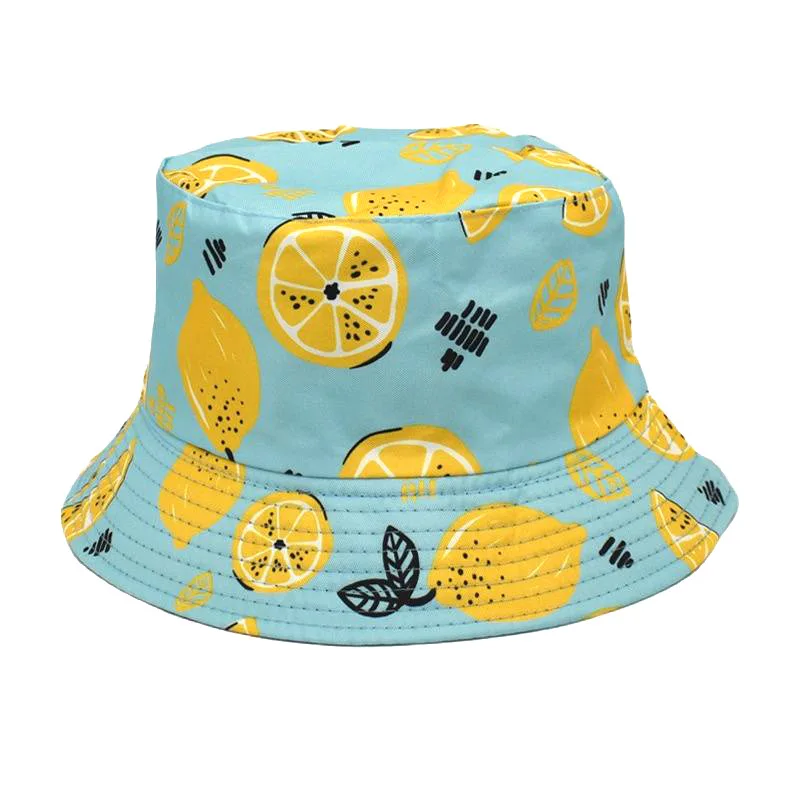 womens white bucket hat Fresh Fruit Lemon Print Fisherman Hat Women's Leisure Travel Sun Hat Couple Hat Double-sided Wearable Foldable Bucket Hat Unisex buckethat