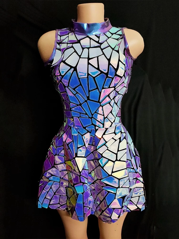 Sexy Evening Dress Shiny Laser Mirror Nightclub Dress Sleeveless Bar Dj Gogo Dancer Singer Stage Costume Women Evening Birthday Outfit sexy evening dress