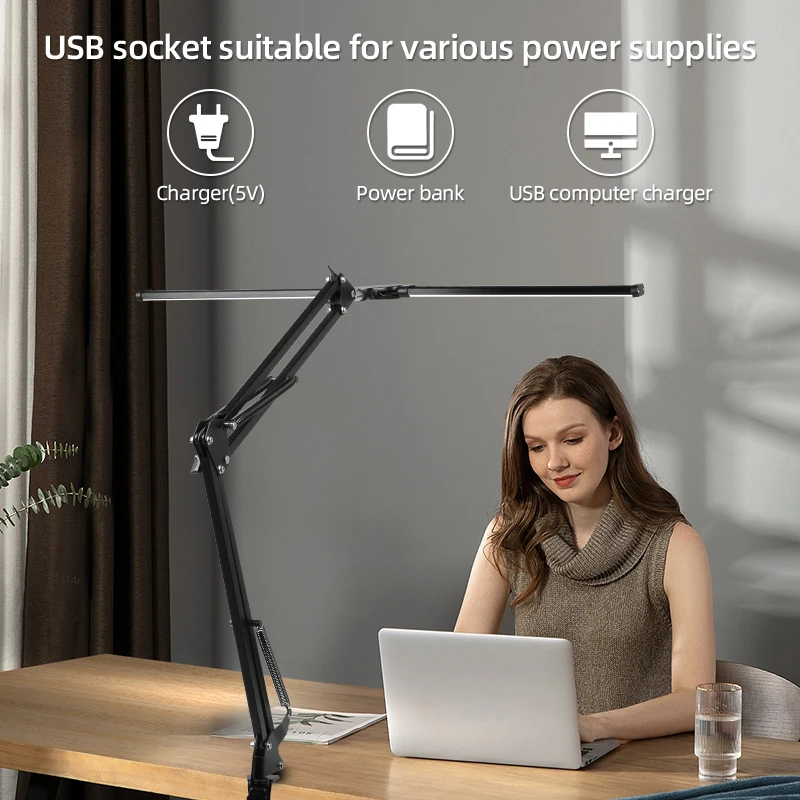 Double Head LED Desk Lamps Led Computer Monitor Light Stepless Dimmable USB Table Lamp for Office Study Reading Lighting Fixture 3