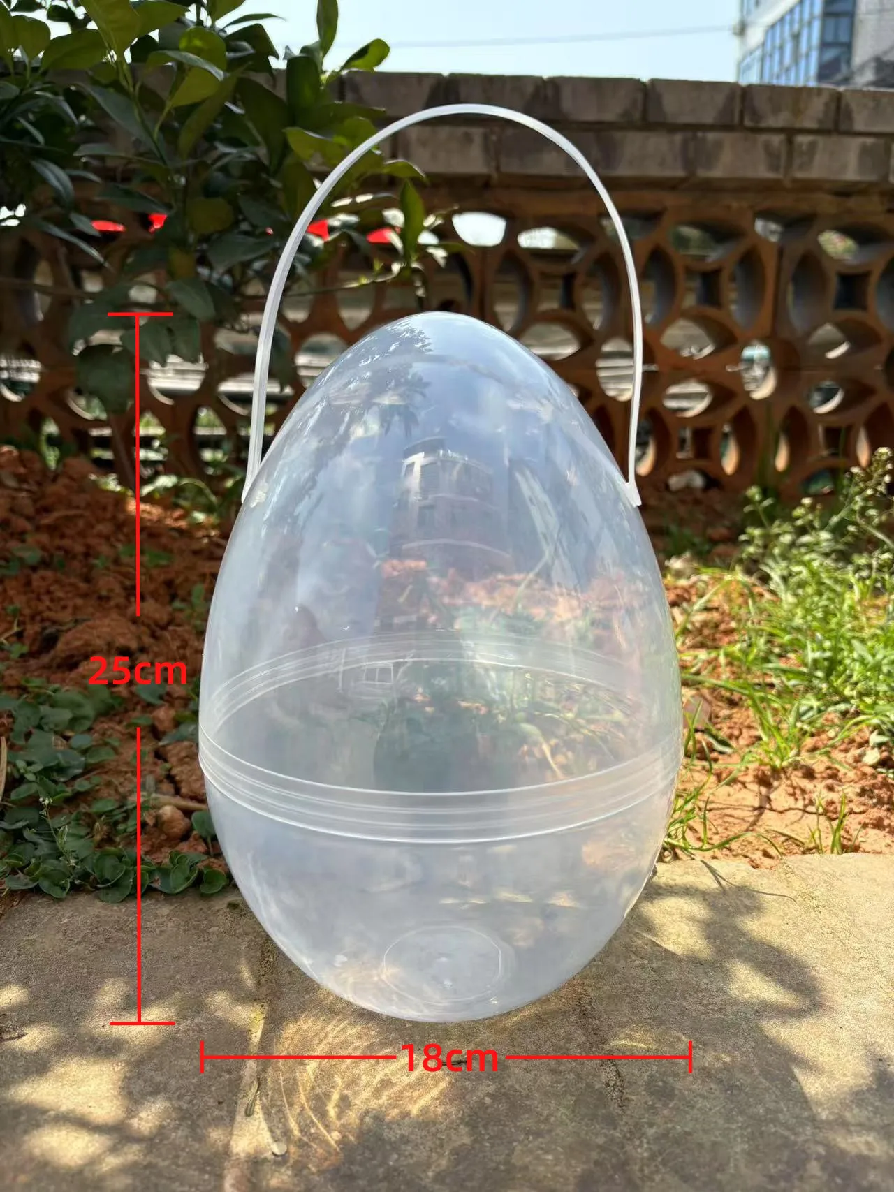 휴대용 계란 모양 부활절 장식품 25cm 개폐식 플라스틱 공룡알 모양 화장품 보관함 손잡이 포함 PP 속이 빈 타원형 구체