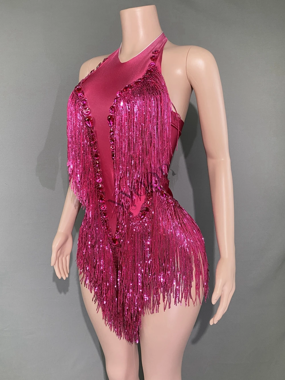 Sparkly Crystals Sequins Fringes Bodysuit For Women Sexy Backless Dance Costume Dancer Performance Show Stage Wear dance dress women costume set