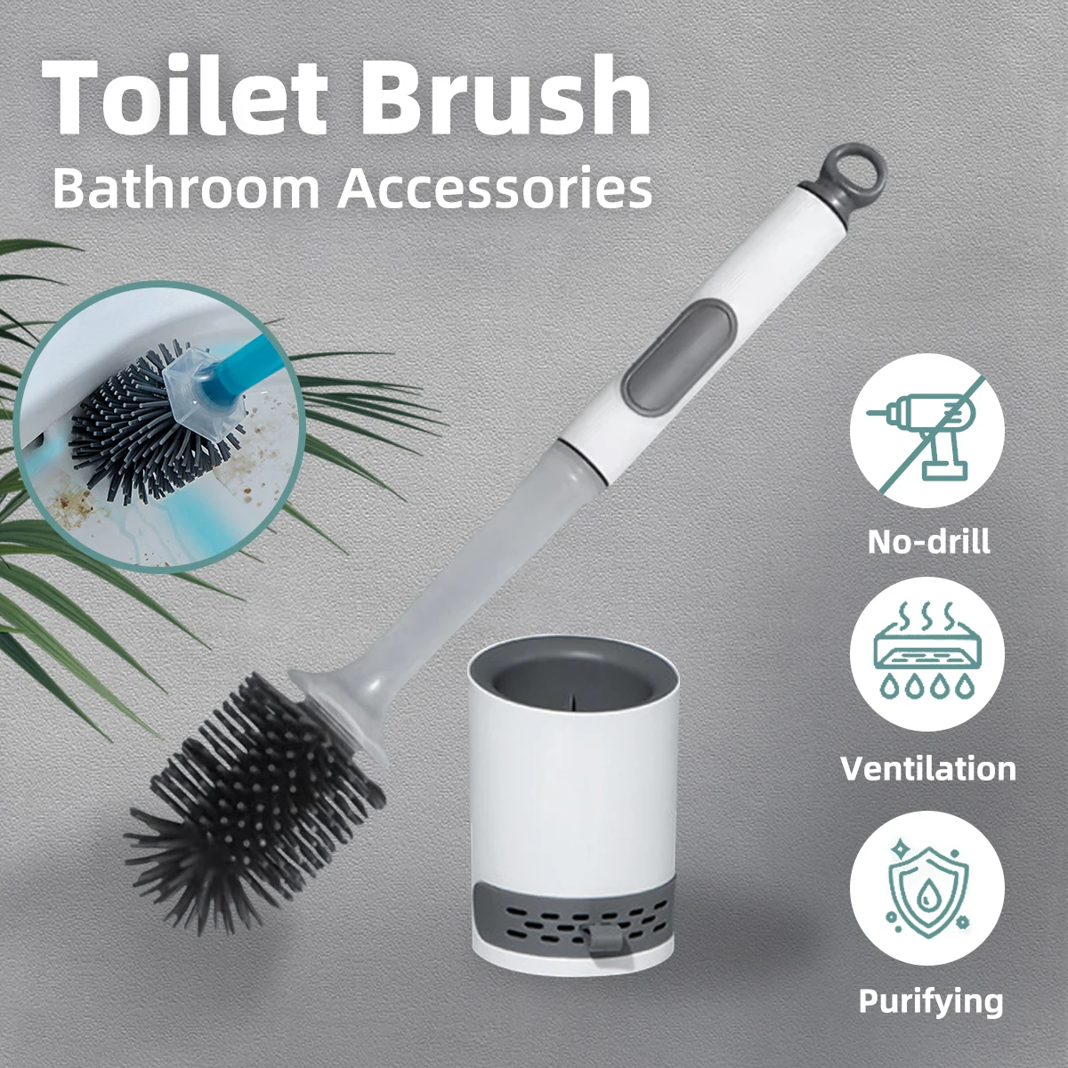 Water Spray Silicone Toilet Brush Long Handle Refillable Bathroom Cleaning Accessories bathroom accessories,toilet brush set