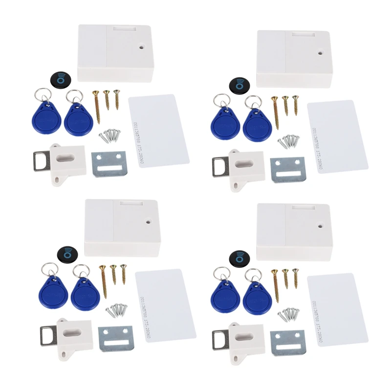 

HFES 4X RFID Electronic Cabinet Lock DIY For Wooden Drawer Cabinet, Ready For Use & Programmable(White)