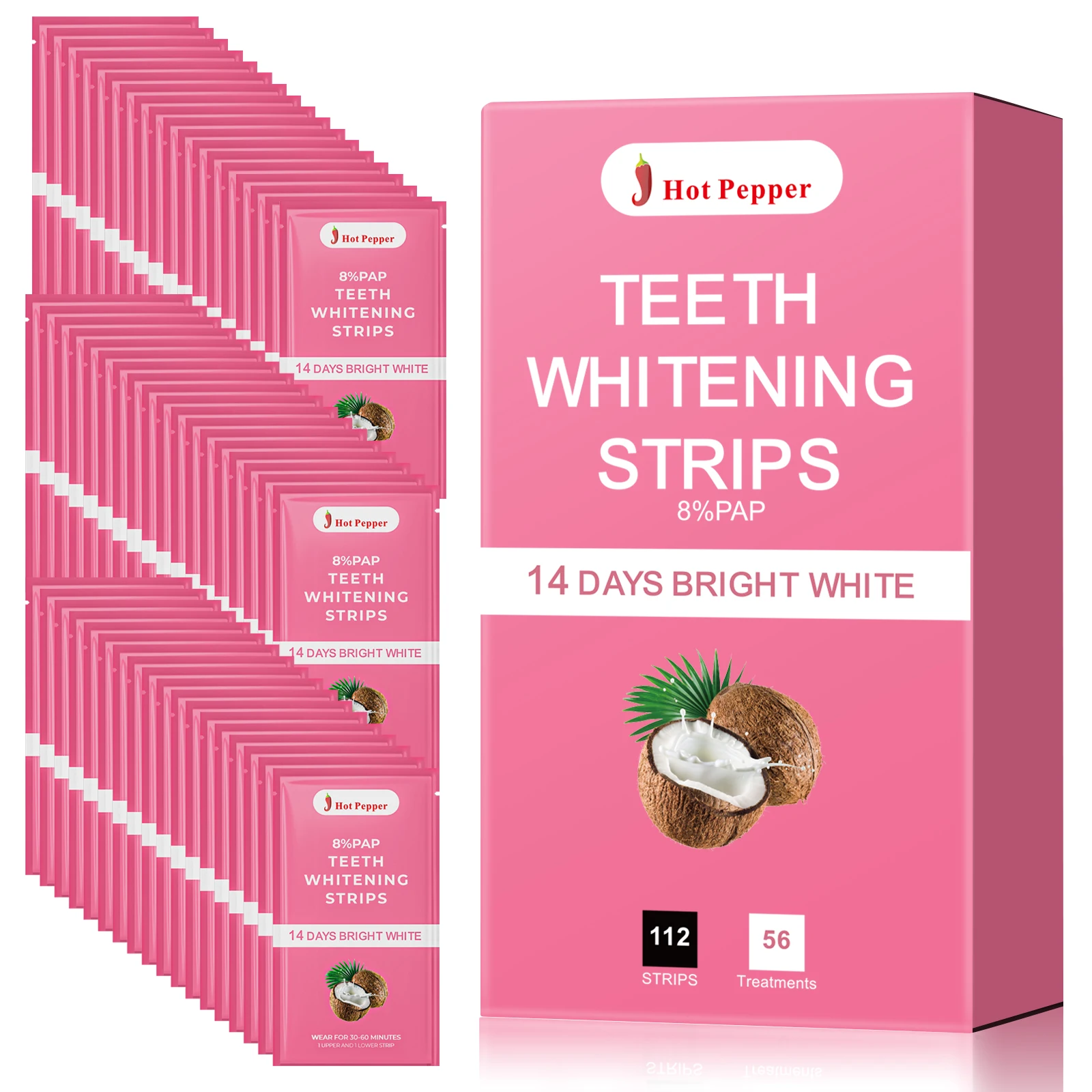 

Hot Pepper Teeth Whitening Strips 56 Pair Pap 8% Oral Hygiene Care teeth Strip Activated Professional Tooth Stain Removal White