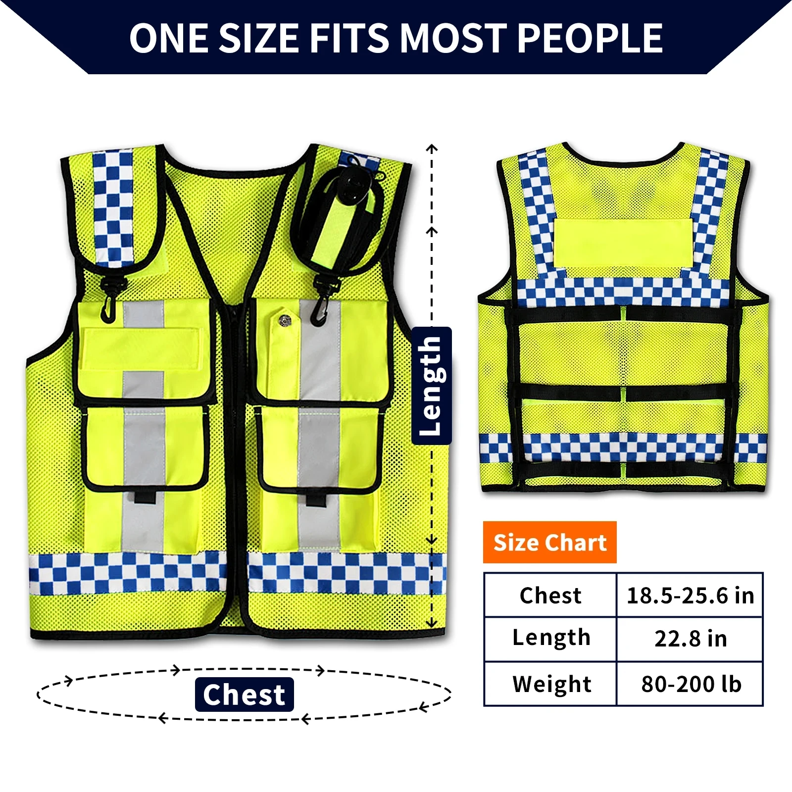 Multi-Pockets Reflective Safety Zipper Front Vest High Visibility Police Reflective Vest High Visibility