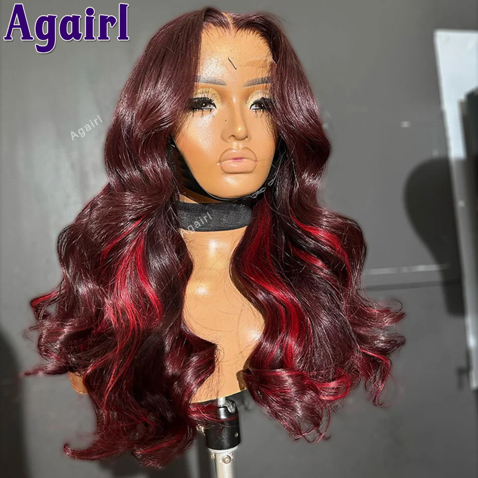 

13X6 Highlight Red 99J Lace Frontal Human Hair Wigs 200 Density 13X4 Glueless Body Wave Lace Front Wigs With Baby Hair For Women