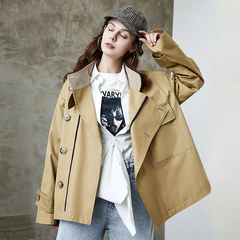 2021 High Quality Women Autumn Trench Coat Long Sleeve Turn Down Collar Women Khaki Trench Coat Femme Casaco Abrigo Streetwear bubble coat women