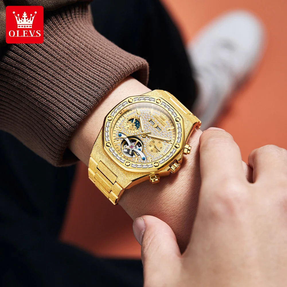OLEVS ساعة رجالية ذهبية 44 مللي متر حافظة أوتوماتي...