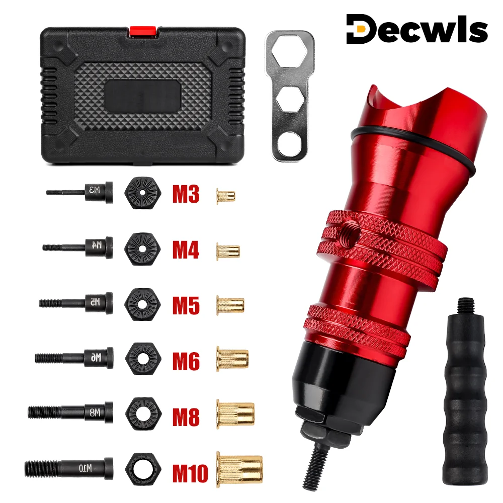 Electric Rivet Nut Gun Riveting Adapter M3 M4 M5 M6 M8 M10 Insert Rivet Nut Tool Cordless for Electric Drill Manual Riveting Tool