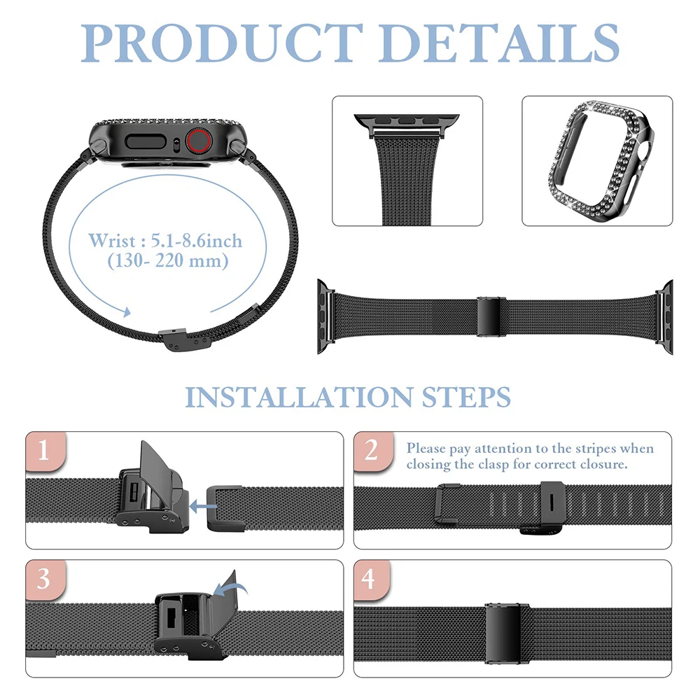 Silm Armband + Hülle für Apple Watch Band 40 mm 41 mm 44 mm 45 mm 38 mm 42 mm Correa Meatl Milanese Armband IWatch Serie 3 4 5 6 SE 7 8 – Detail 23