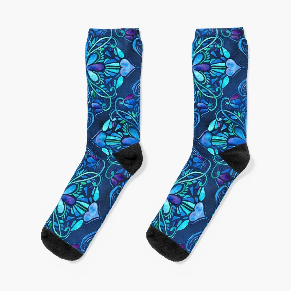Deep Ocean Art Nouveau Watercolor Doodle Socks sport socks Running socks Non-slip stocking Socks For Girls Men's
