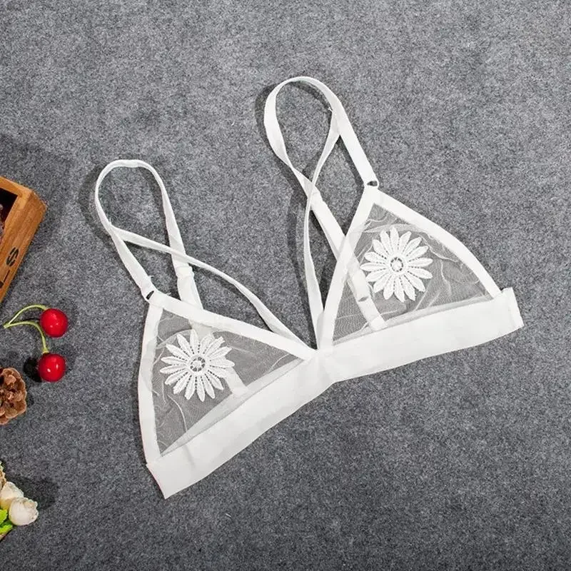 WomenBra Women Fashion Bandage Appliques Lace Bralette Crop Top Lingerie Mesh Lining Sheer Unpadded Bra Sexy Bra
