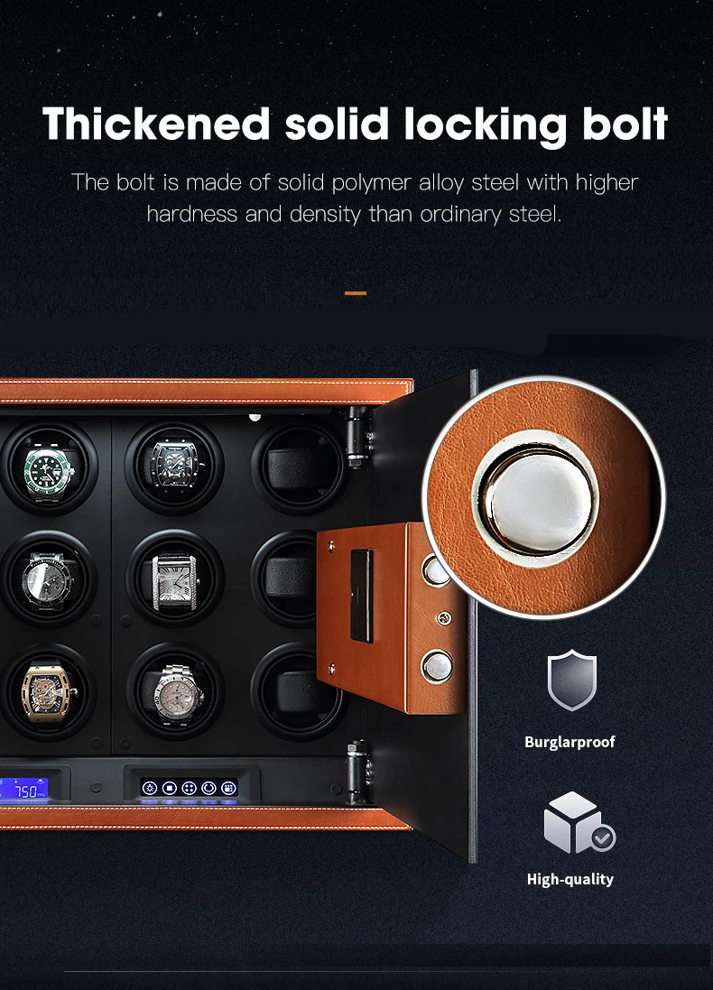 Luxury Automatic Watch Winder Safe Box – 12 Slot Brown Display Case with Quiet Motor, L... - SKU WSB23460 - UGI Packaging