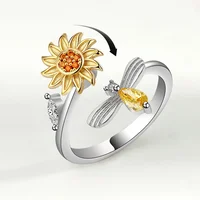 Versatile Flower Rotatable Cubic Zirconia Size Adjustable Rings For Women Gold Copper Metal Ring Party Jewelry 1