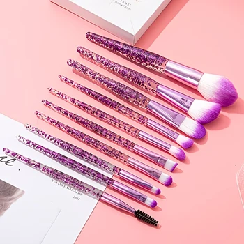 Set di pennelli per il trucco da 10 pezzi, strumenti di bellezza con glitter, cosmetici per ombretti a setole morbide, strumenti per fissare il trucco, pennelli per fard, ecc.