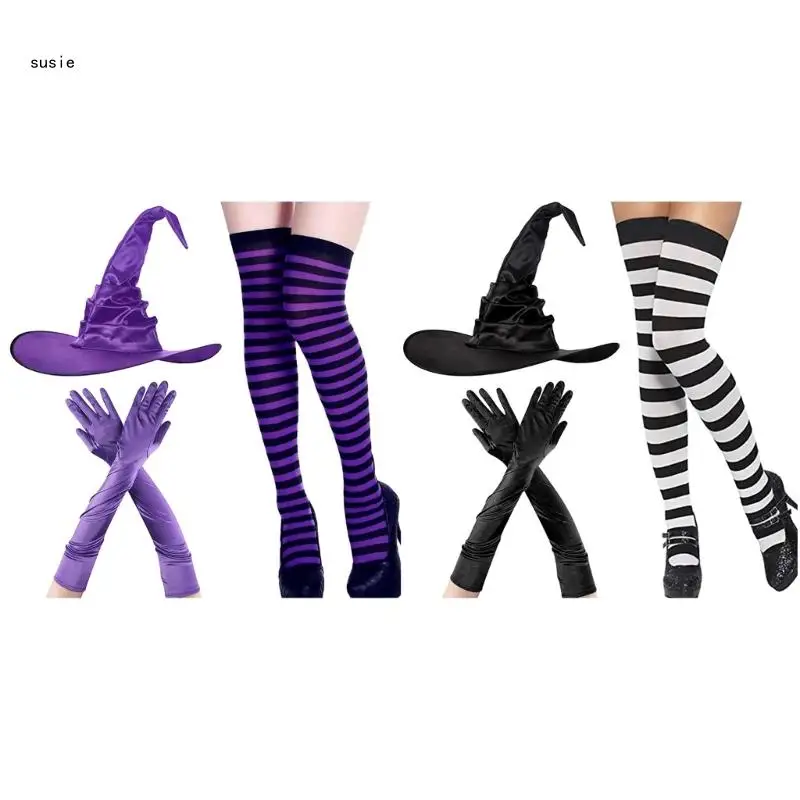 

X7YA Cosplay Witch Costume for Halloween Party Women Girl Socks Gloves Cosplay Party Costume CarnivalUniversal Accessory
