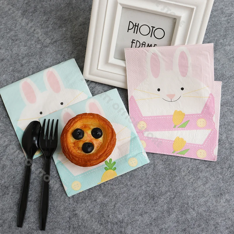 Easter Bunny Paper Plates Egg Shaped Dessert Plates Easter Tableware Pink Bunny Napkins Spring Rabbit Theme Party Dinnerware